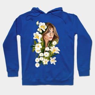 BELIA Illustration Woman with White Flowers Hoodie